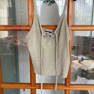 Light green tie up knit tank top